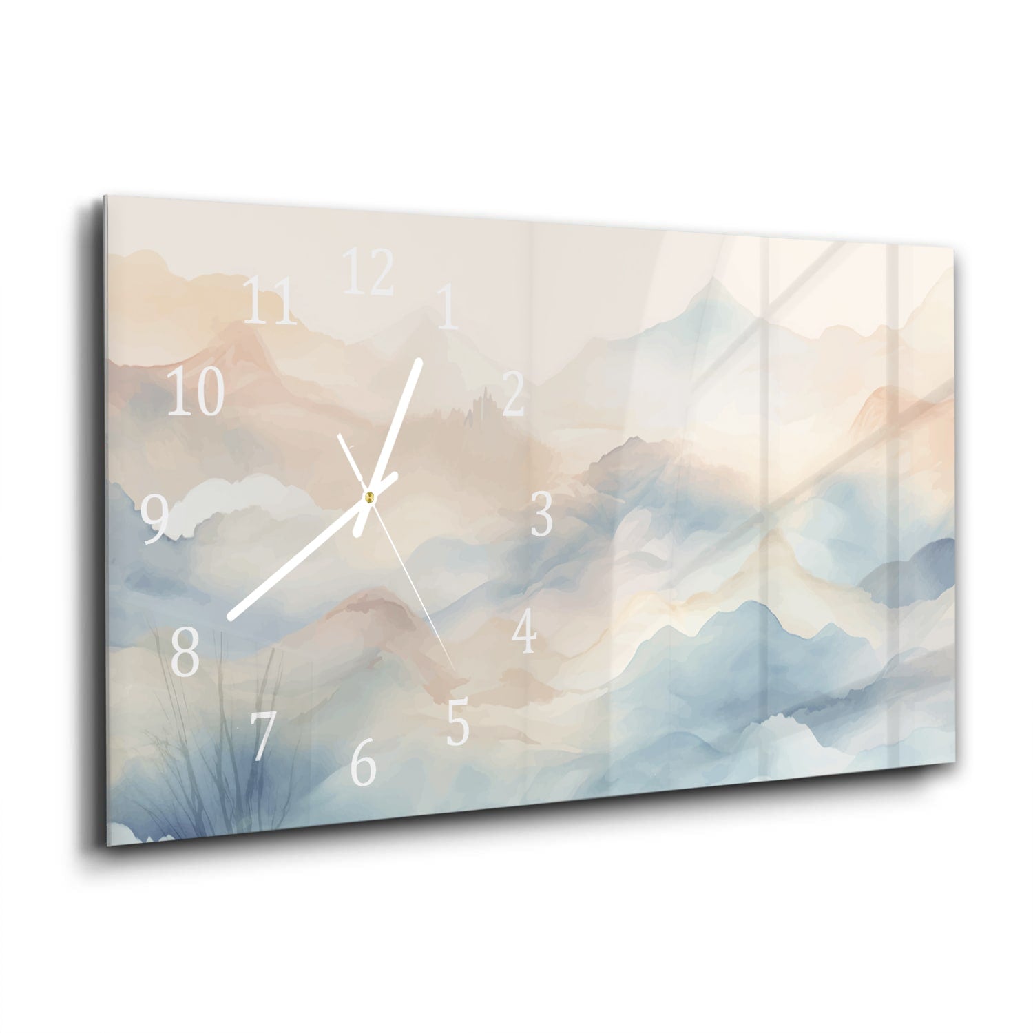 Wanduhr 60x30 - Aquarell-Landschaftsgemälde