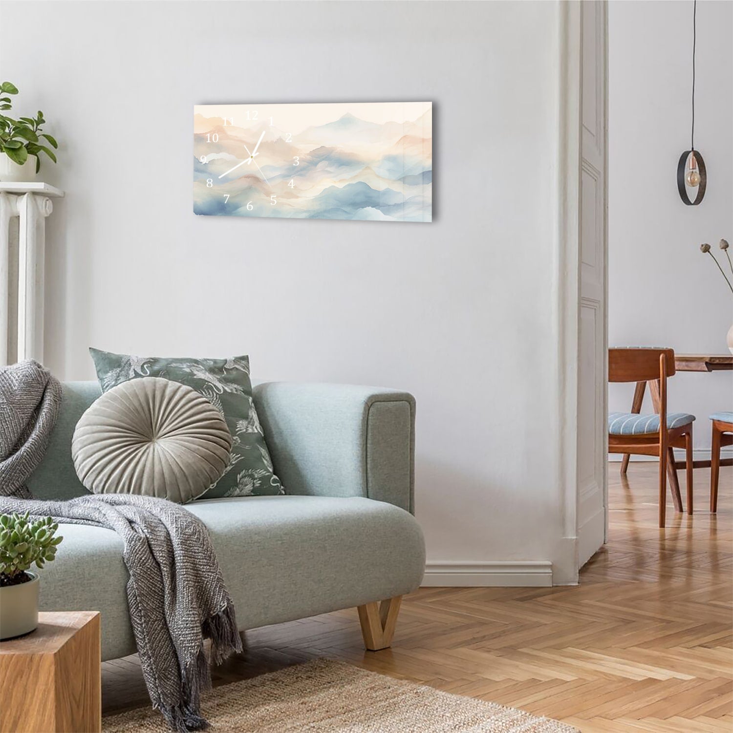 Wanduhr 60x30 - Aquarell-Landschaftsgemälde