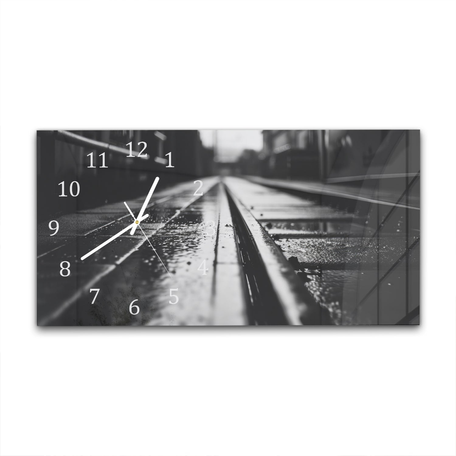 Wanduhr 60x30 - Schwarz-weiß Bahngleis