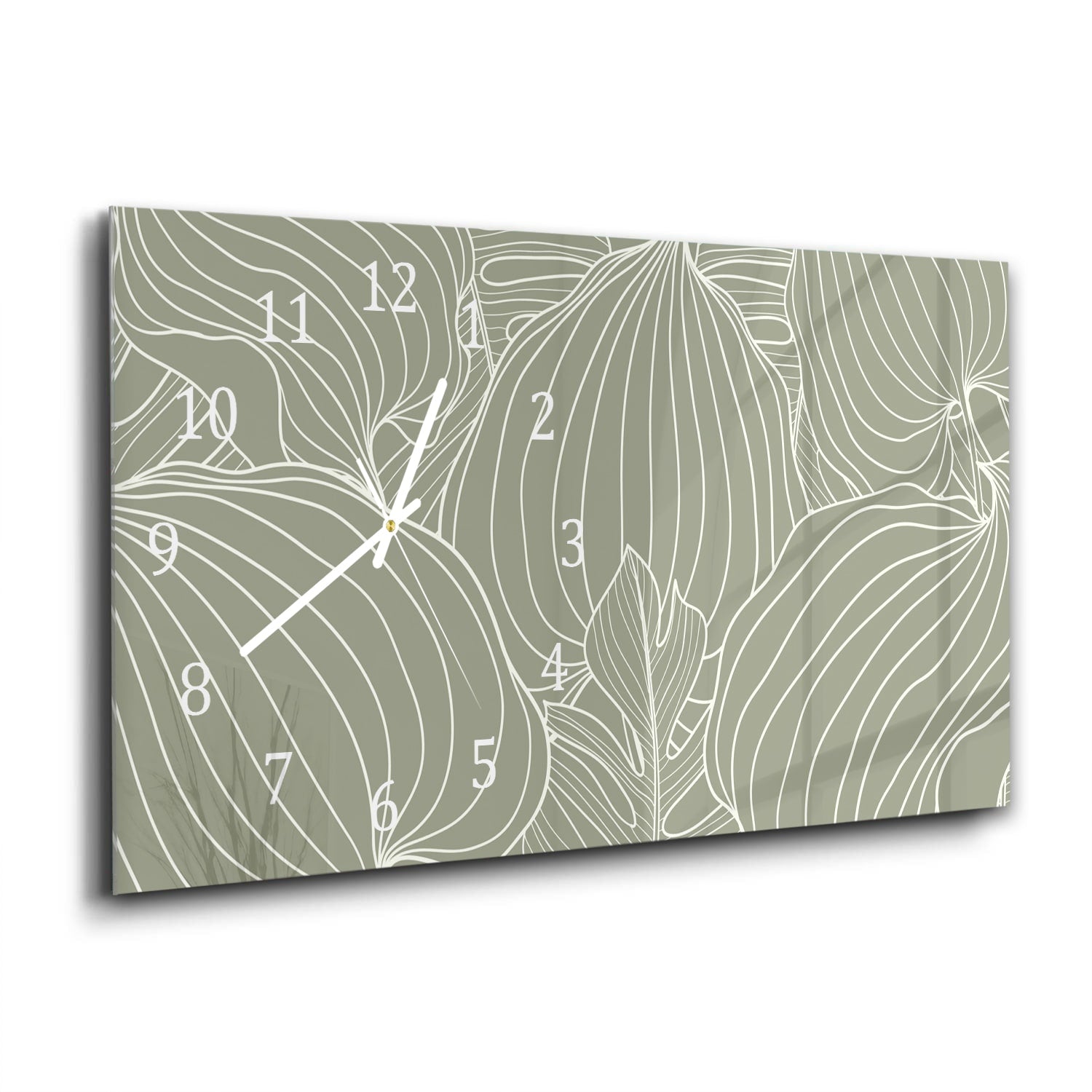 Wanduhr 60x30 - Botanisches Blatt-Linienkunst-Muster