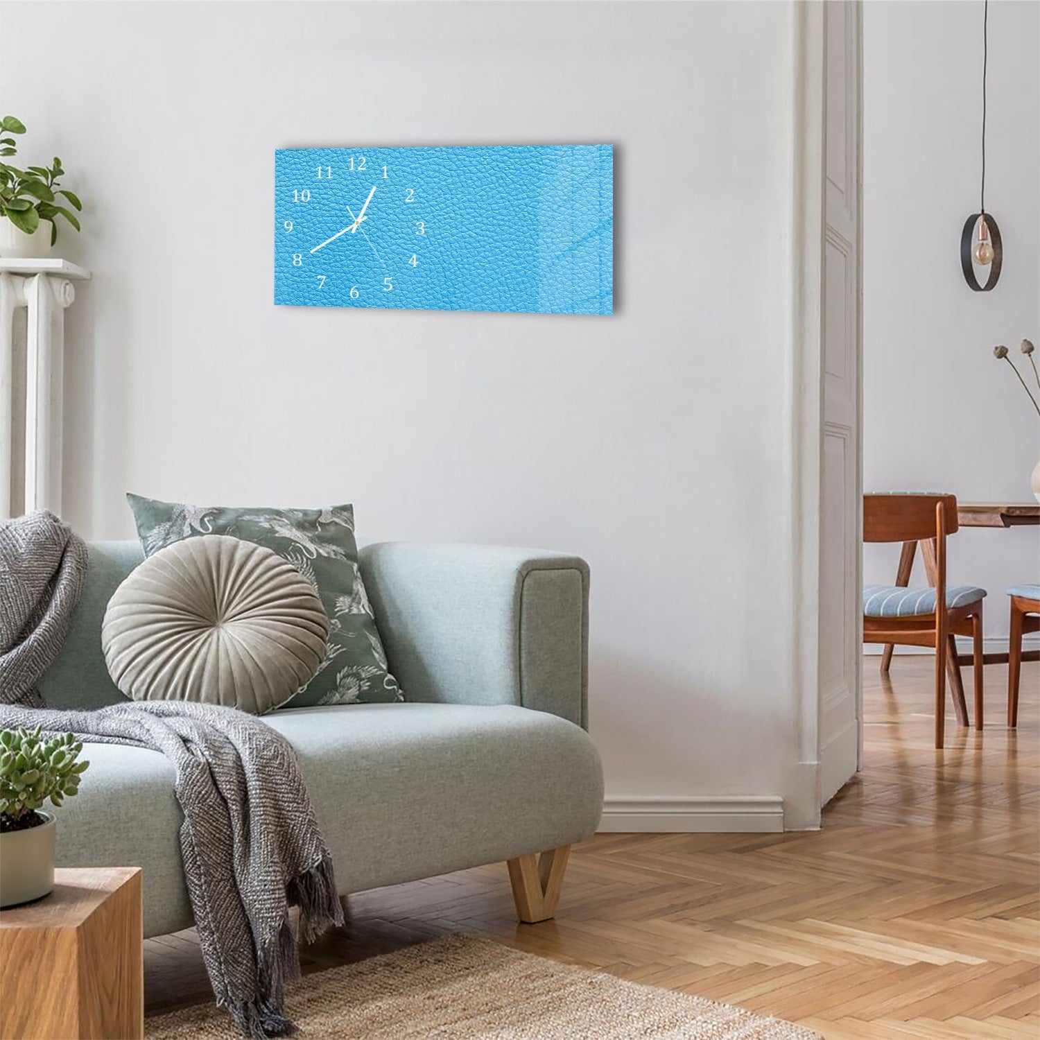 Wanduhr 60x30 - Hellblauer See