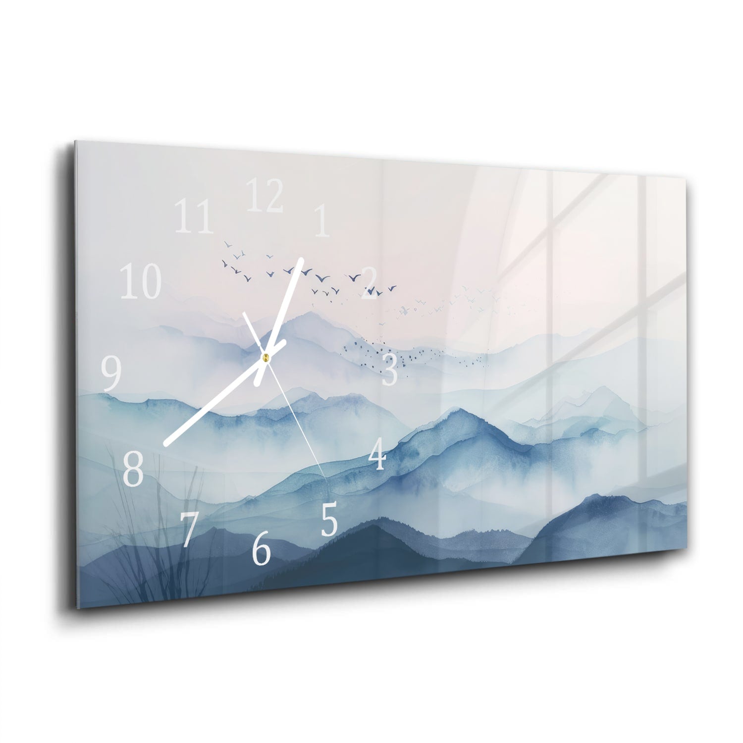 Wanduhr 60x30 - Aquarell-Gemälde neblige Berge