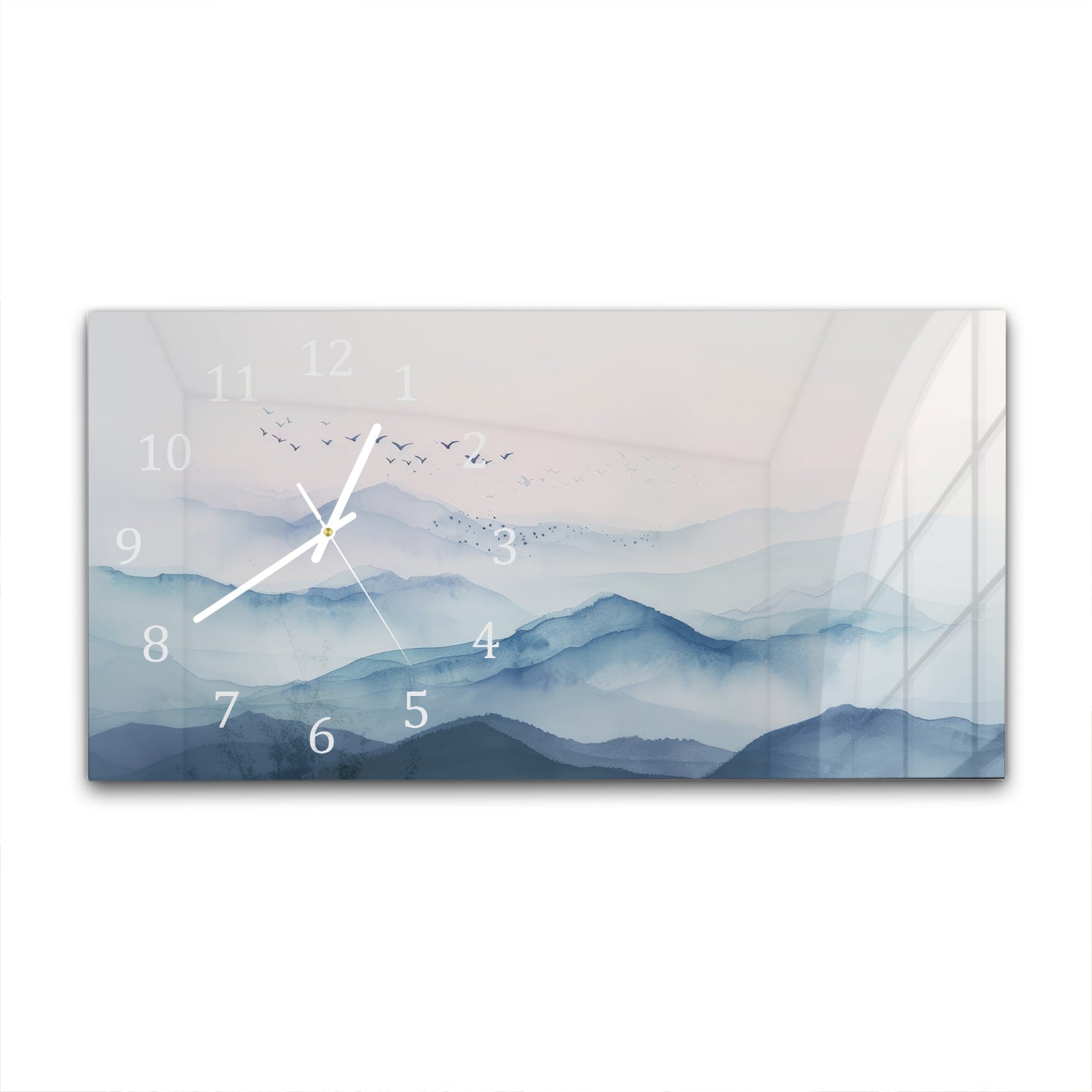 Wanduhr 60x30 - Aquarell-Gemälde neblige Berge