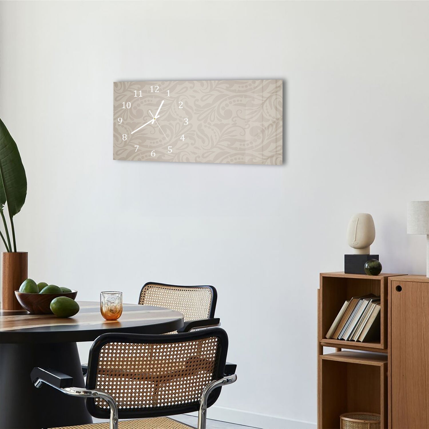 Wanduhr 60x30 - Dekoratives klassisches Blumenmuster