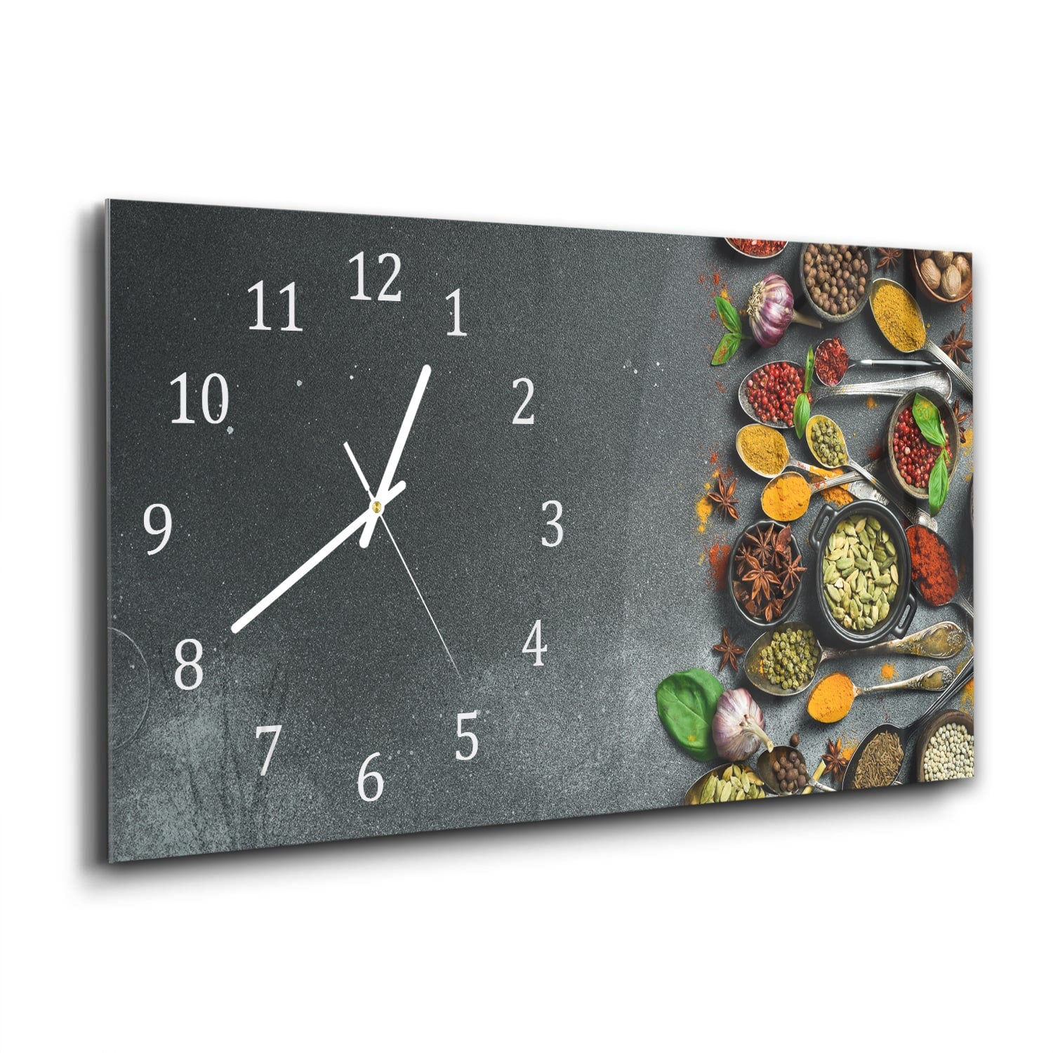 Wanduhr 60x30 - Kräuter auf dunklem Stein