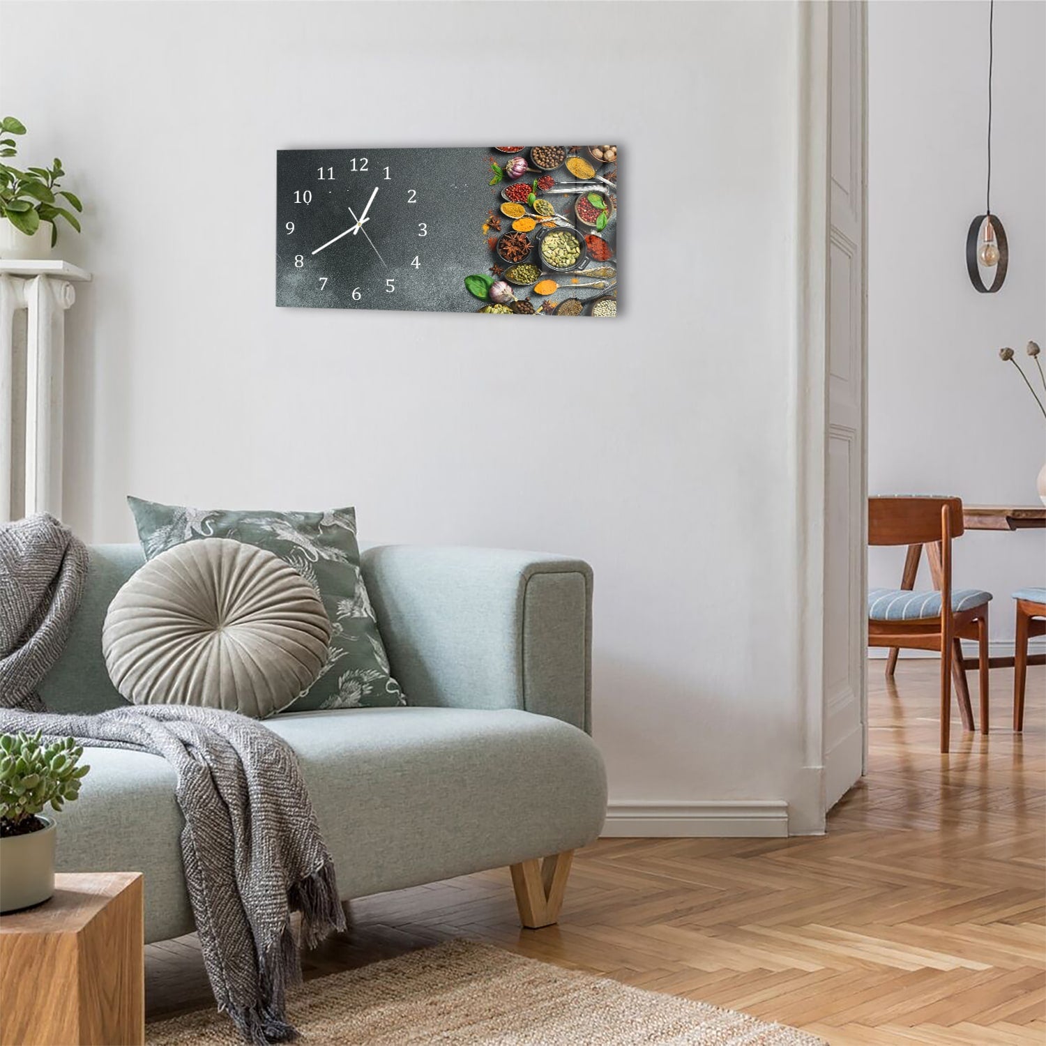 Wanduhr 60x30 - Kräuter auf dunklem Stein