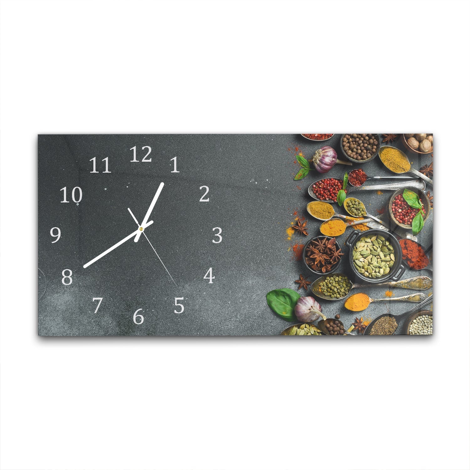 Wanduhr 60x30 - Kräuter auf dunklem Stein