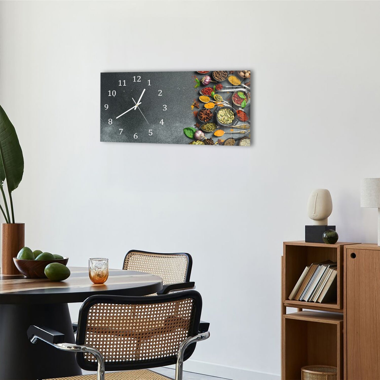 Wanduhr 60x30 - Kräuter auf dunklem Stein