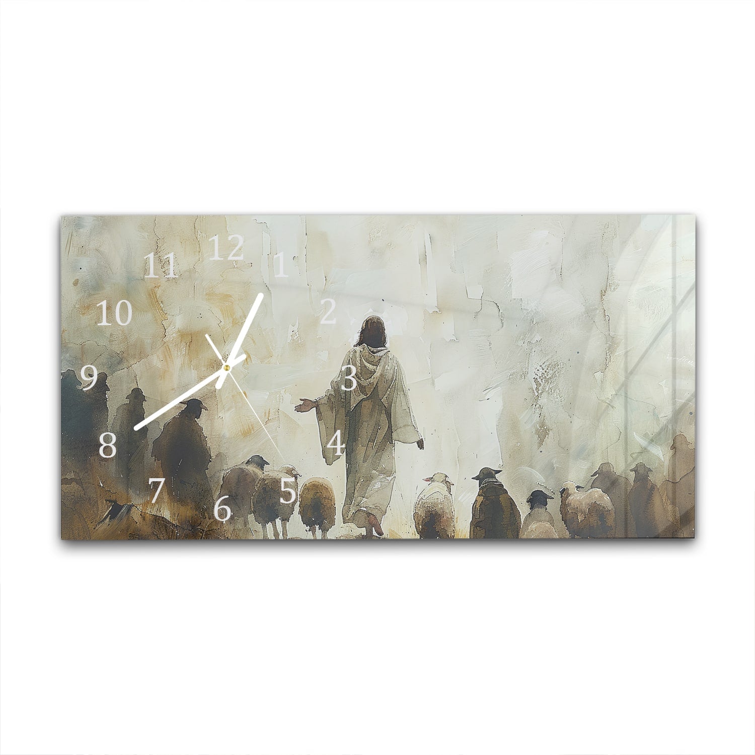 Wanduhr 60x30 - Aquarell-Gemälde Jesus