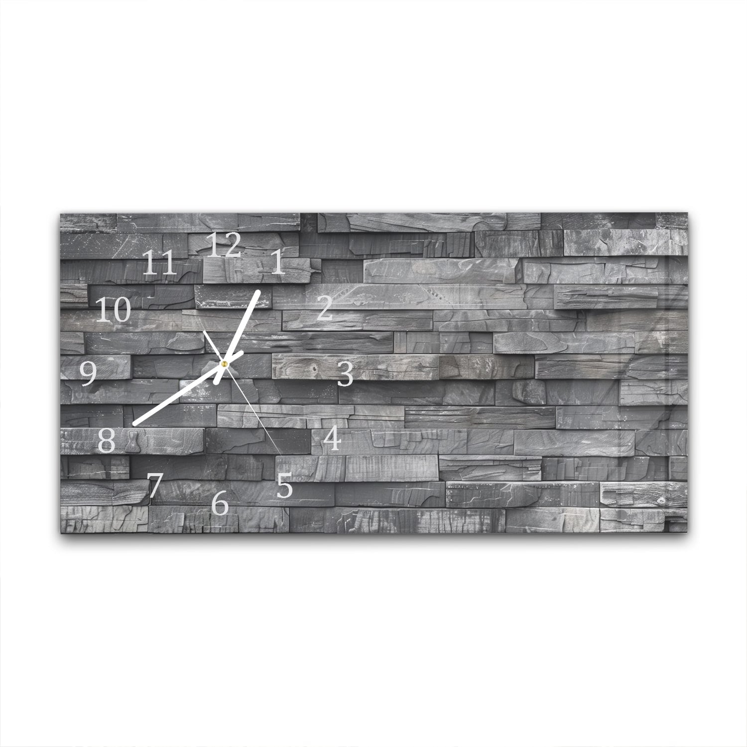 Wanduhr 60x30 - Schwarze Steinmauer in Schwarz-Weiß