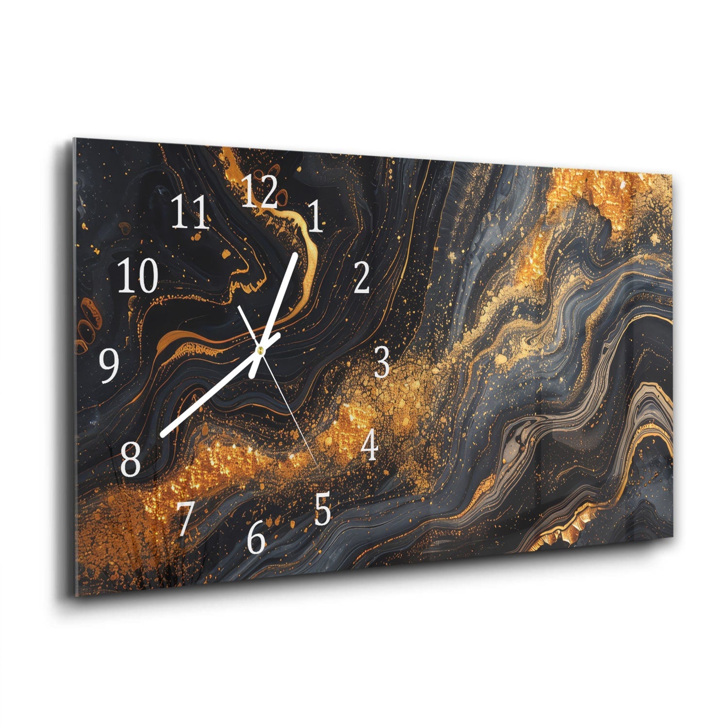 Wanduhr 60x30 - Schwarz/Gold-Marmor-Textur