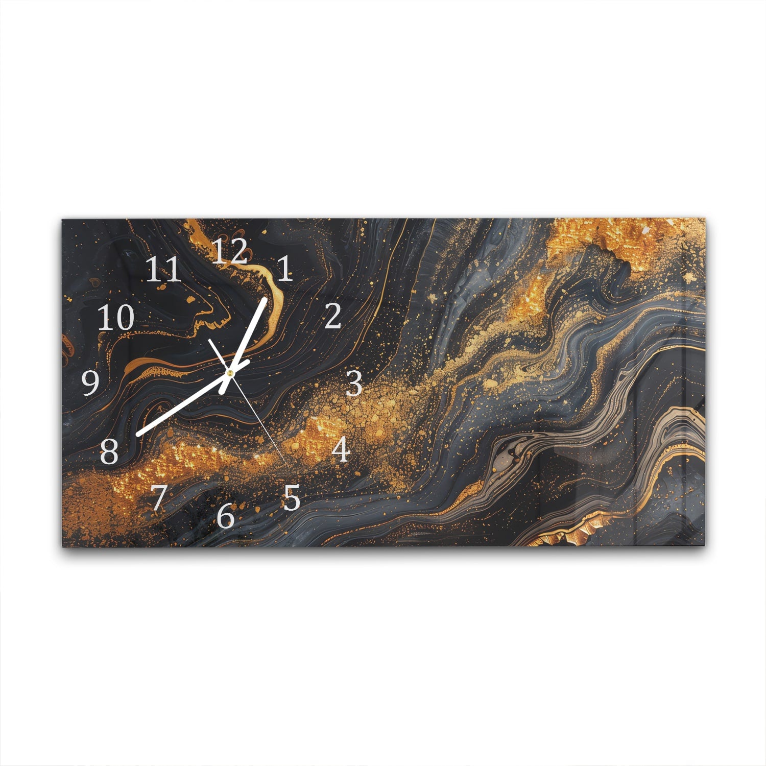 Wanduhr 60x30 - Schwarz/Gold-Marmor-Textur