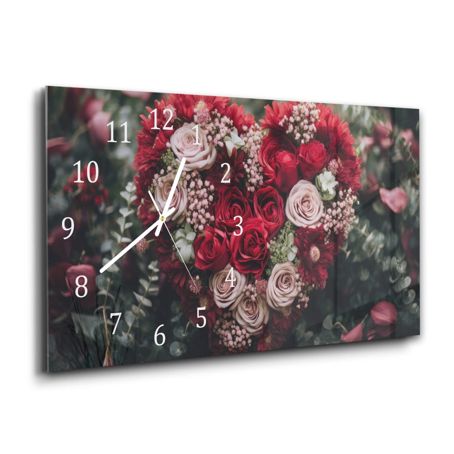 Wanduhr 60x30 - Herz aus Blumen