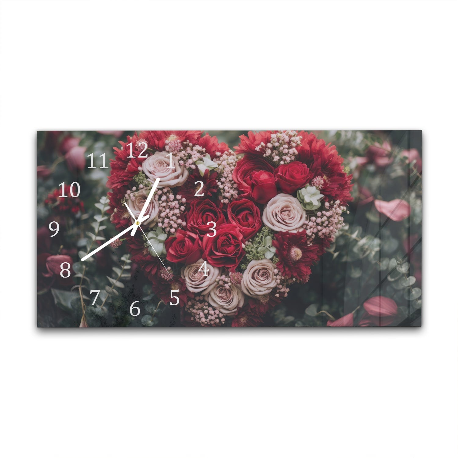 Wanduhr 60x30 - Herz aus Blumen