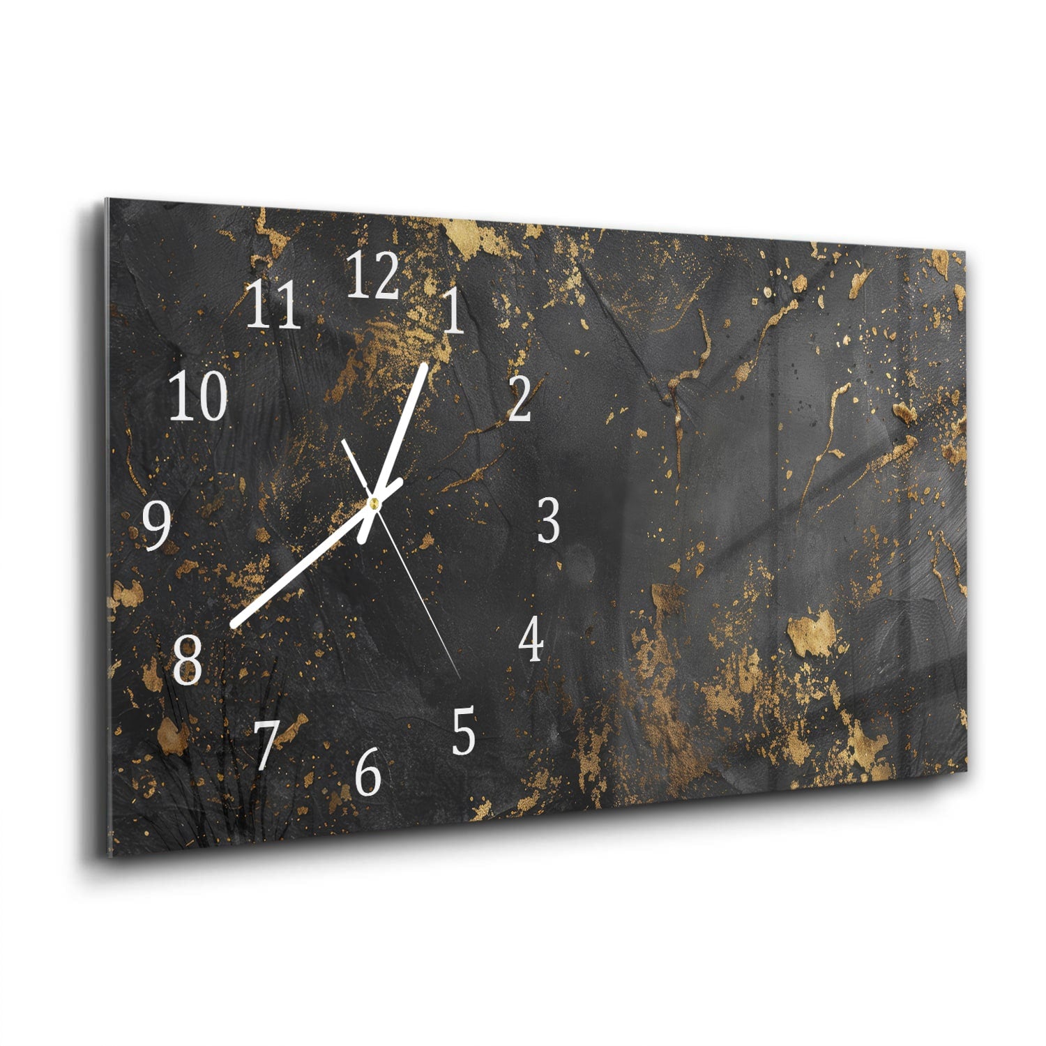 Wanduhr 60x30 - Schwarz/Gold raue Textur