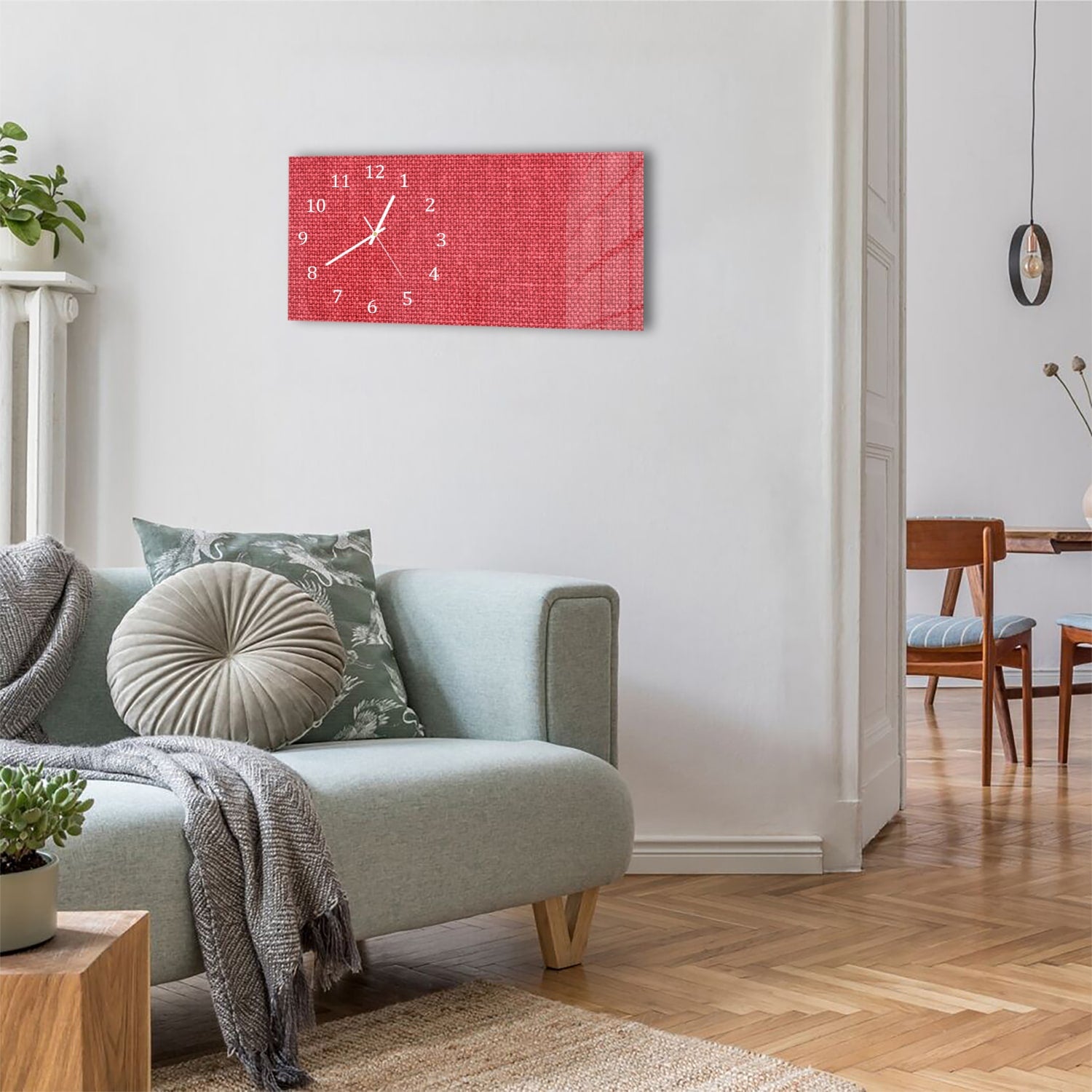 Wanduhr 60x30 - Rote Leinen-Textur