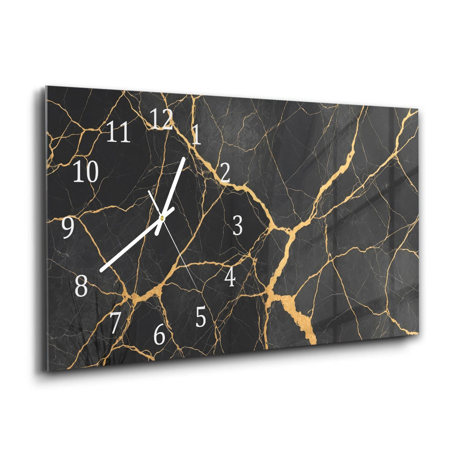Wanduhr 60x30 - Goldene Adern in schwarzem Marmor