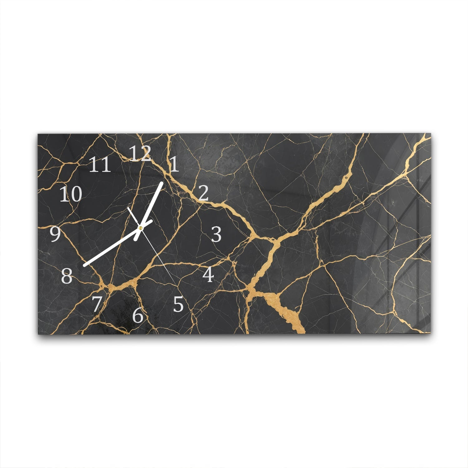 Wanduhr 60x30 - Goldene Adern in schwarzem Marmor