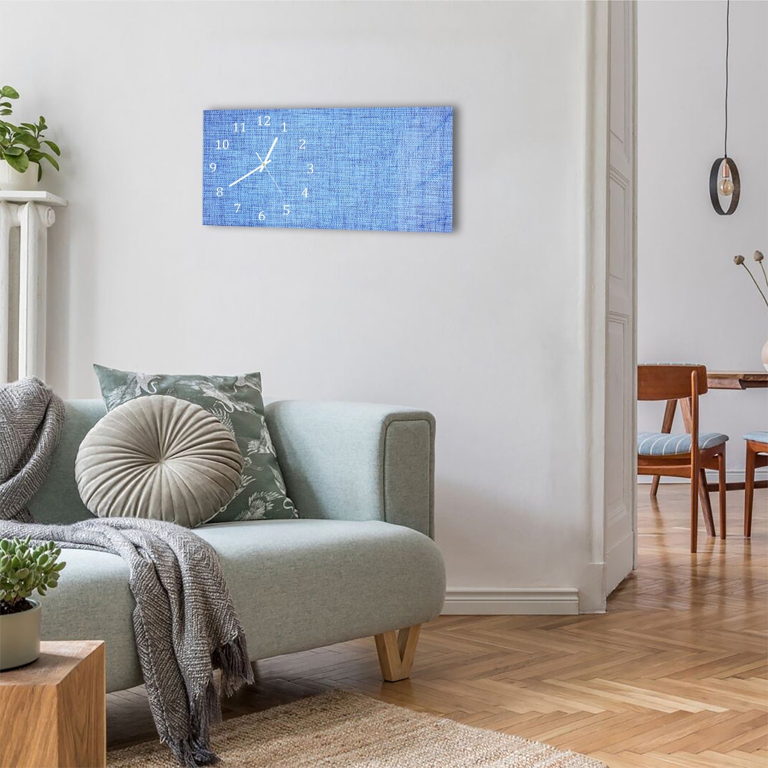 Wanduhr 60x30 - Blauer Stoff