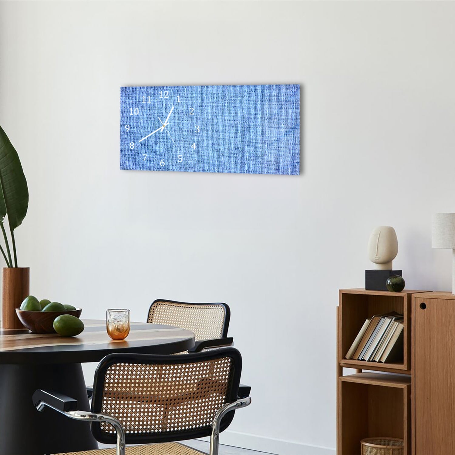 Wanduhr 60x30 - Blauer Stoff