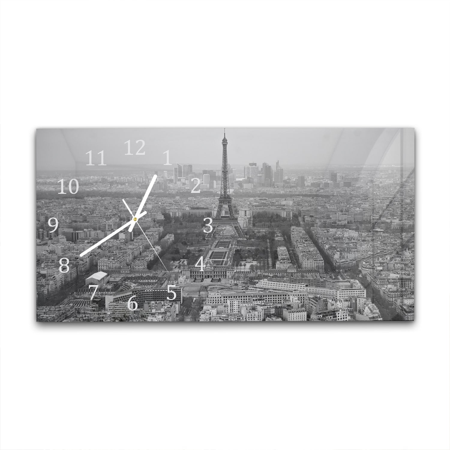 Wanduhr 60x30 - Paris in Schwarz-Weiß aus der Luft