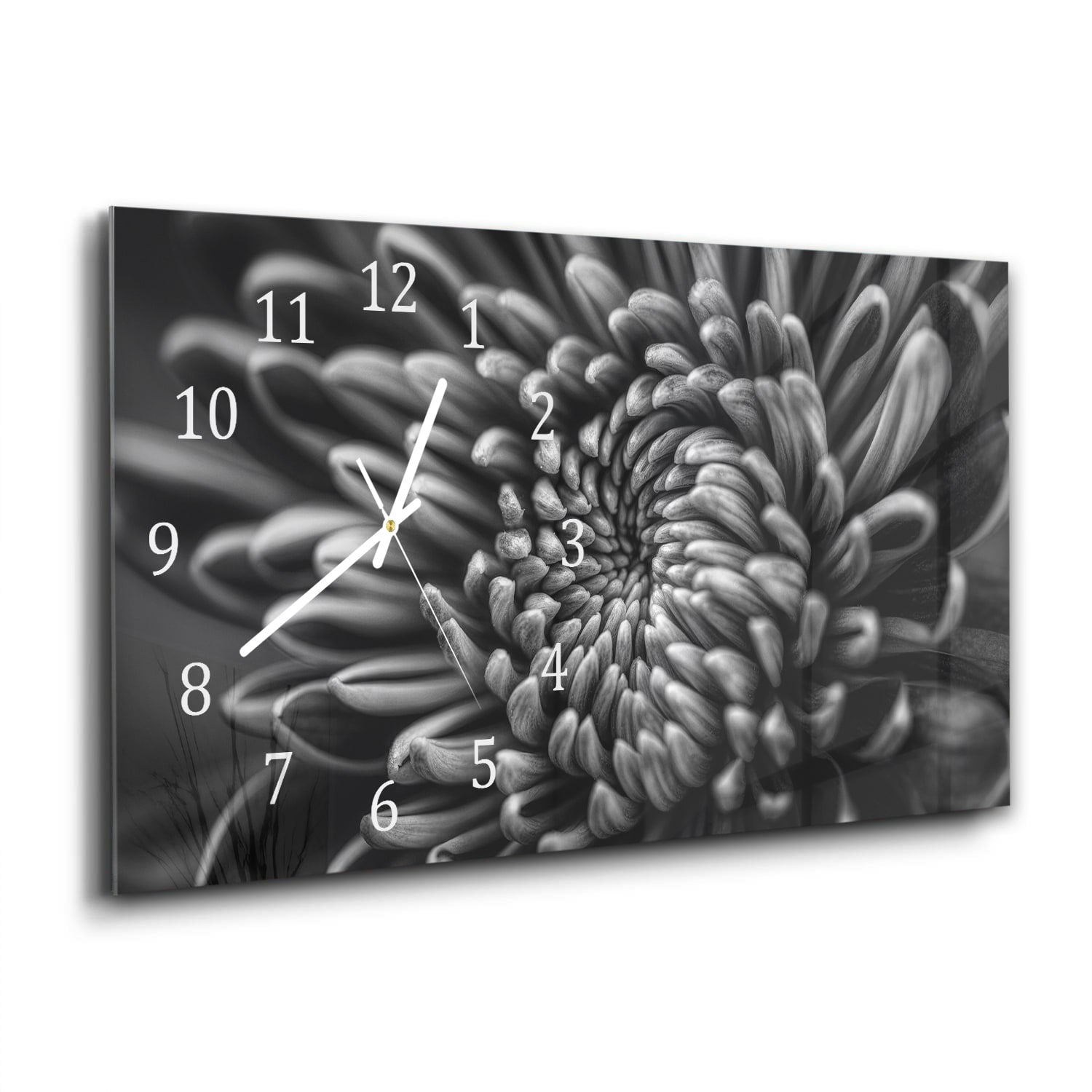 Wanduhr 60x30 - Schwarz-weiß Nahaufnahme Blume