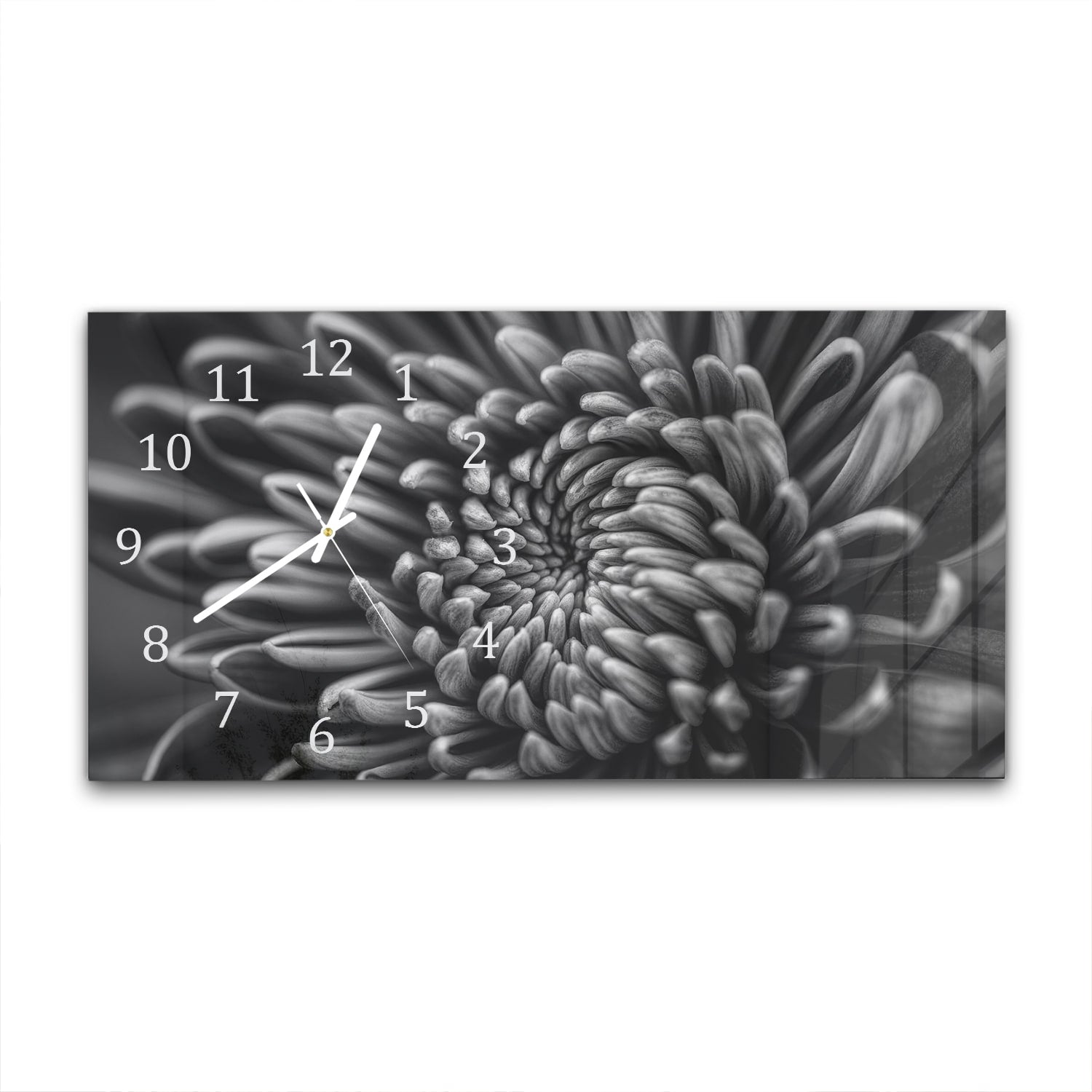 Wanduhr 60x30 - Schwarz-weiß Nahaufnahme Blume