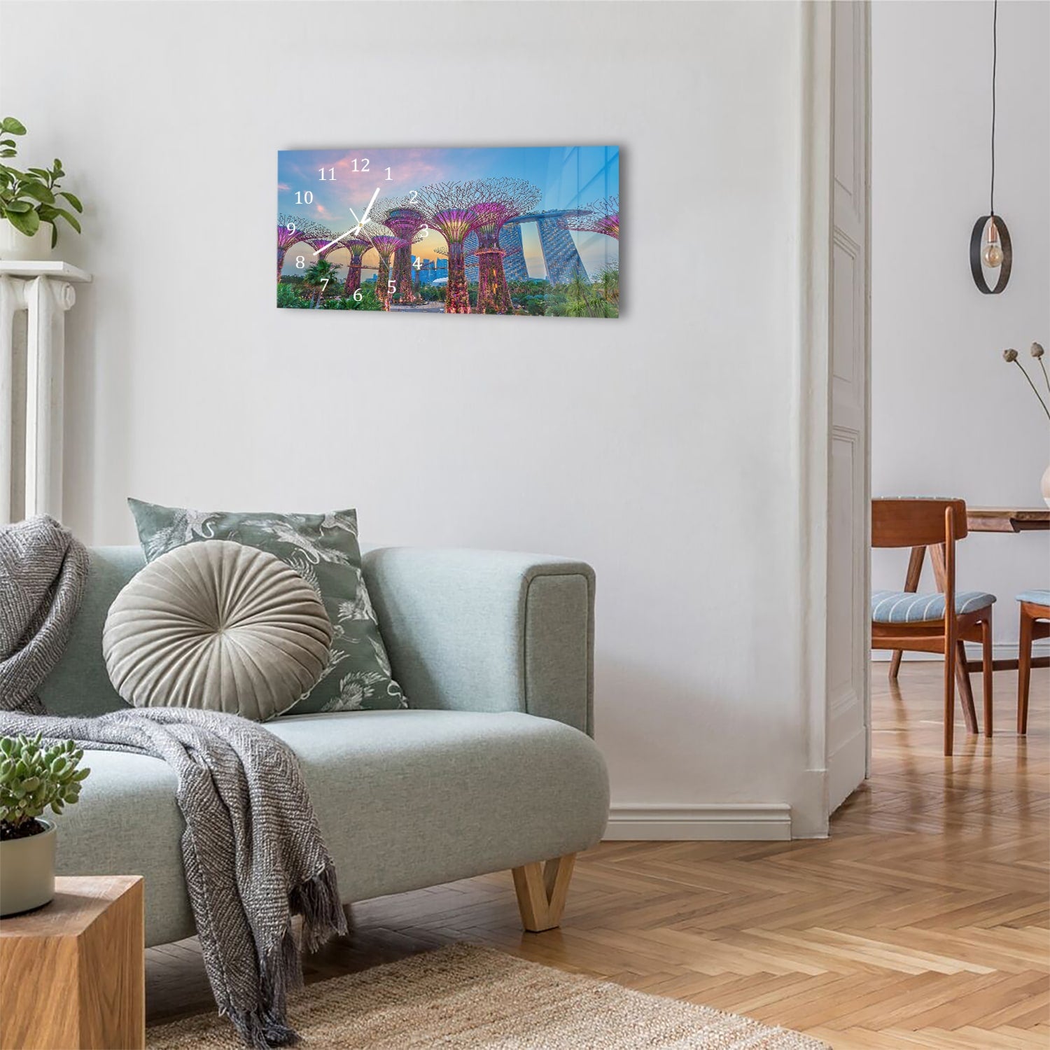 Wanduhr 60x30 - Sonnenuntergang in Singapur