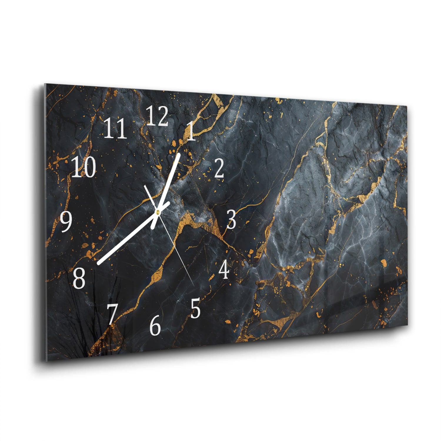 Wanduhr 60x30 - Fließende Kunst-Marmor Schwarz/Gold