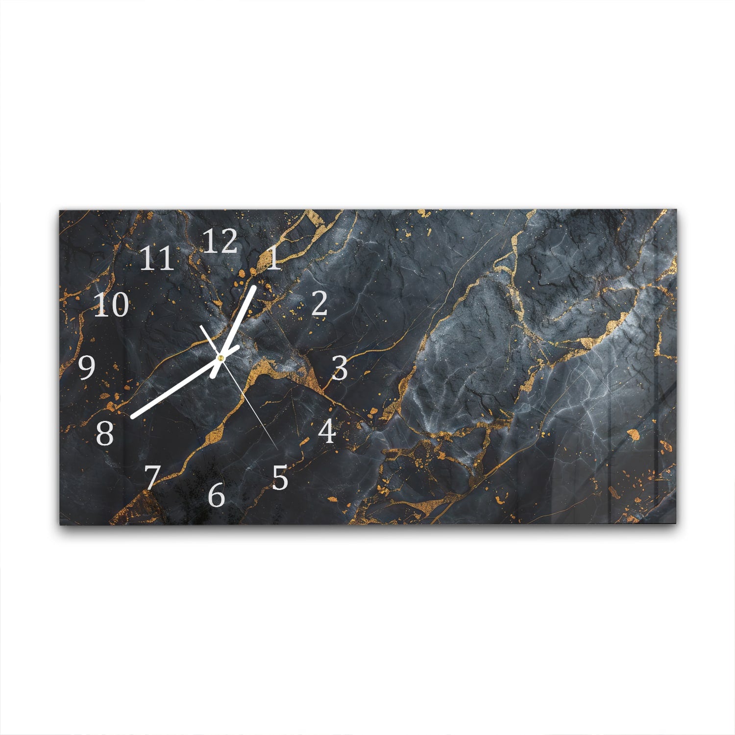 Wanduhr 60x30 - Fließende Kunst-Marmor Schwarz/Gold
