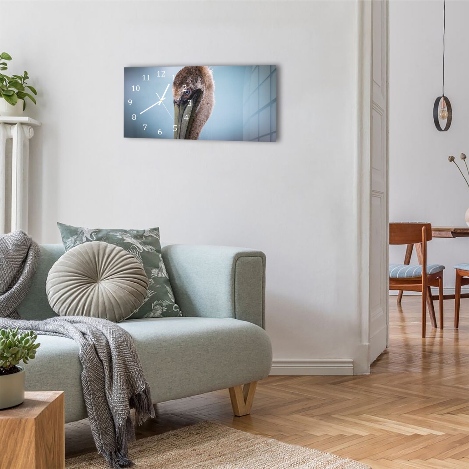 Wanduhr 60x30 - Majestätischer Pelikan