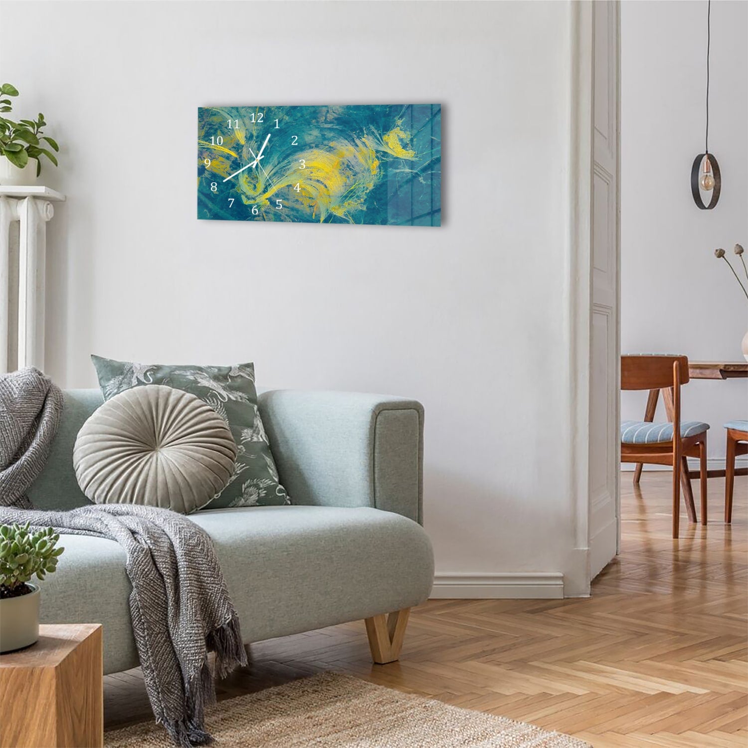 Wanduhr 60x30 - Abstrakte Farbwellen