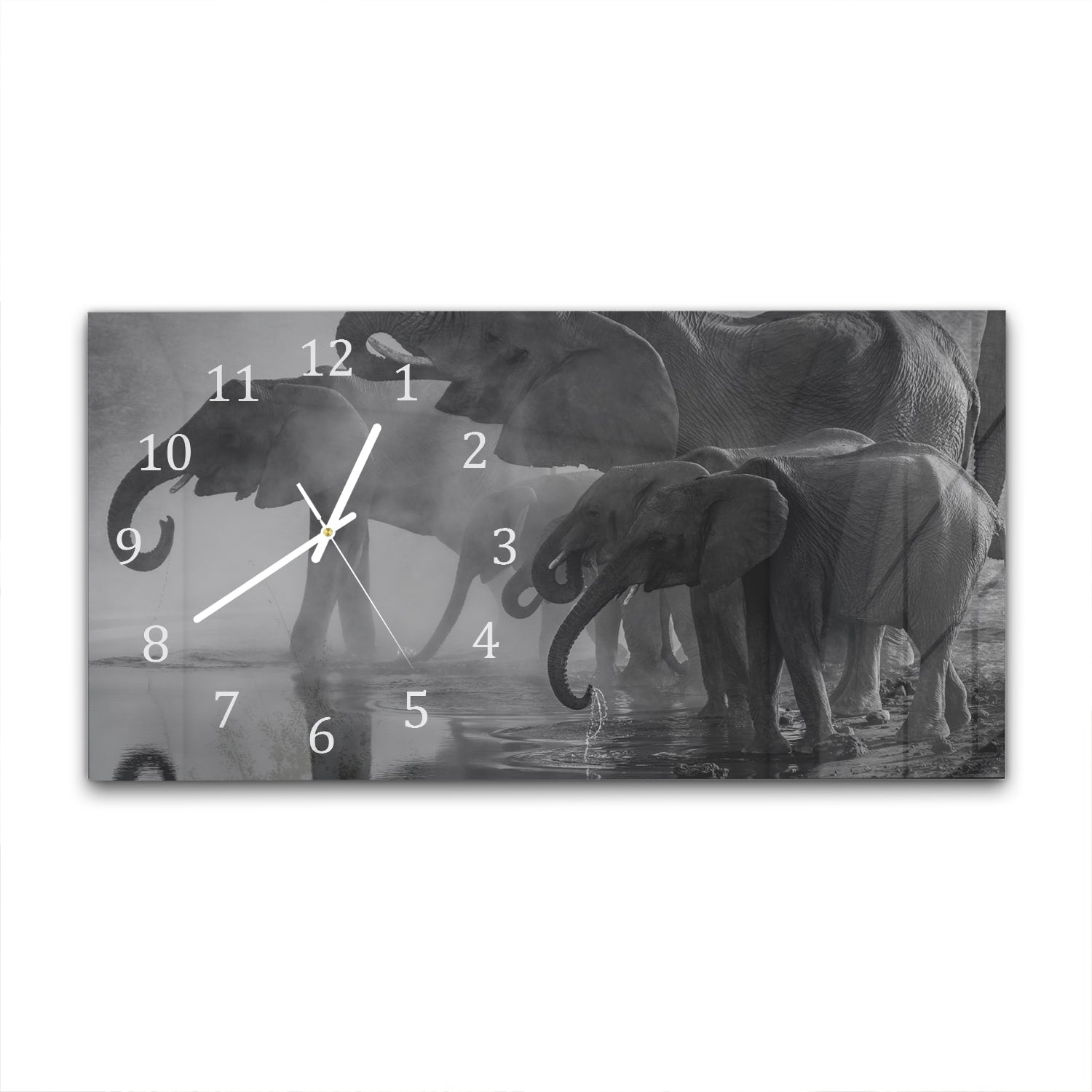 Wanduhr 60x30 - Schwarz-weiß Elefanten