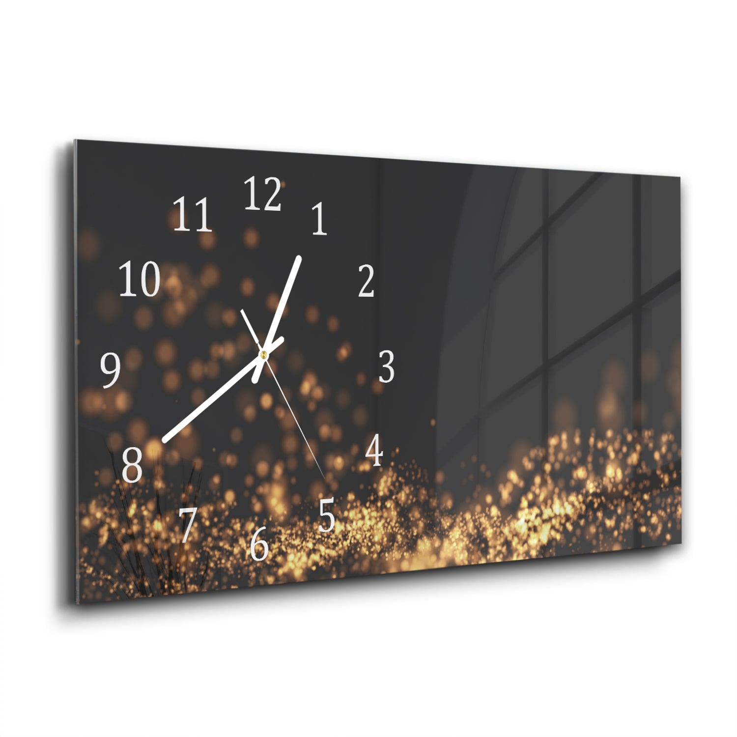 Wanduhr 60x30 - Goldener wellenförmiger Glitzerhintergrund