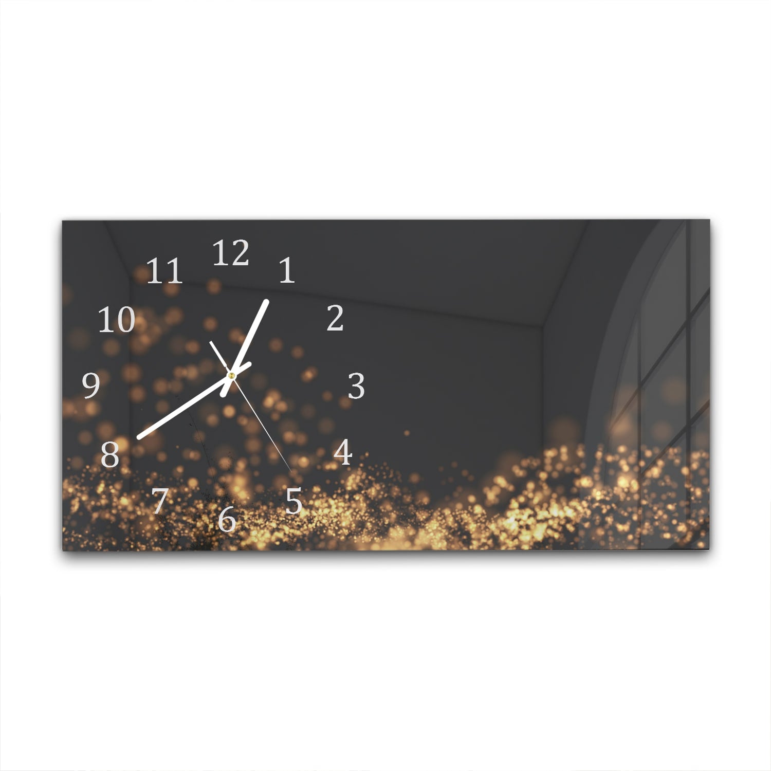 Wanduhr 60x30 - Goldener wellenförmiger Glitzerhintergrund