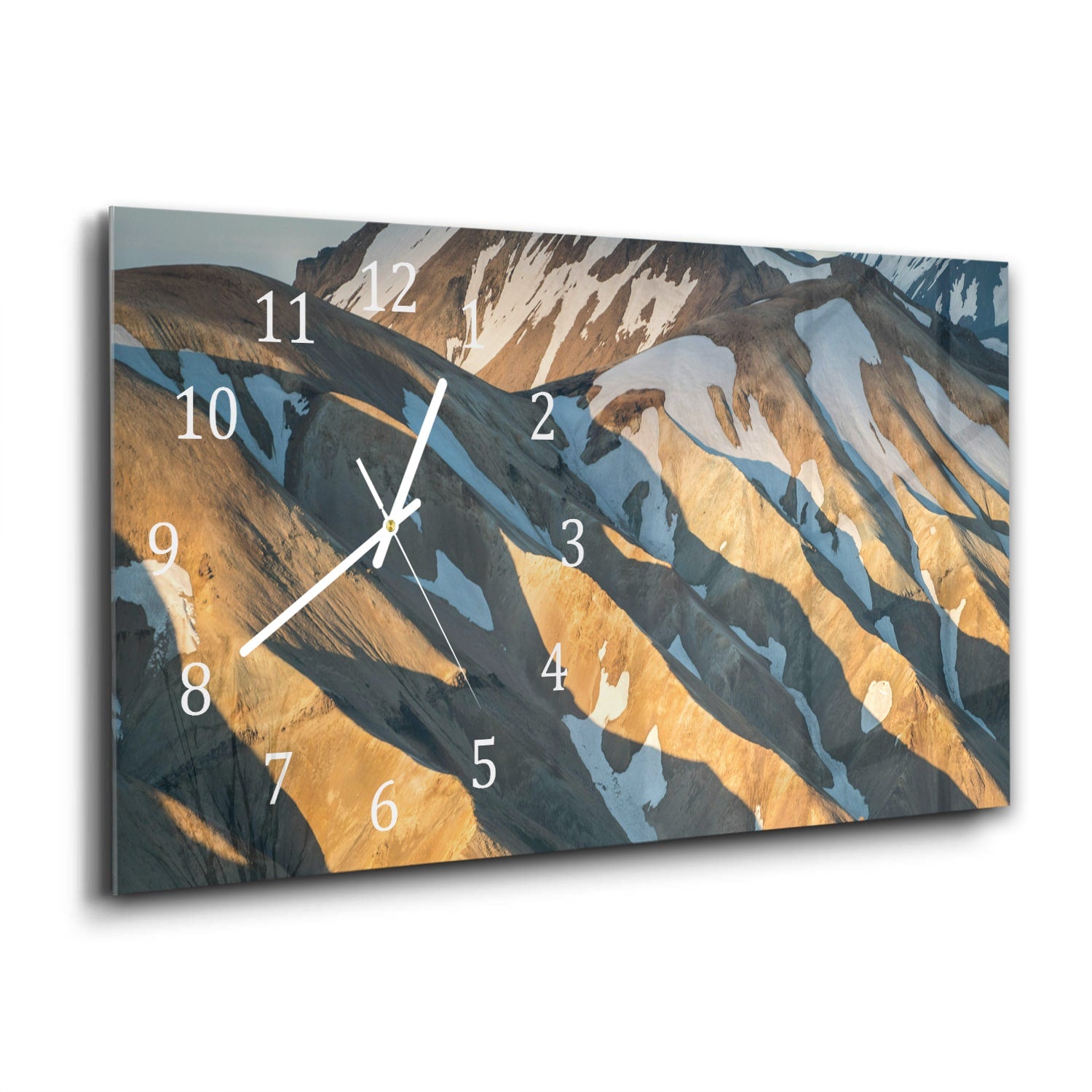 Wanduhr 60x30 - Schmelzender Schnee auf den Bergen