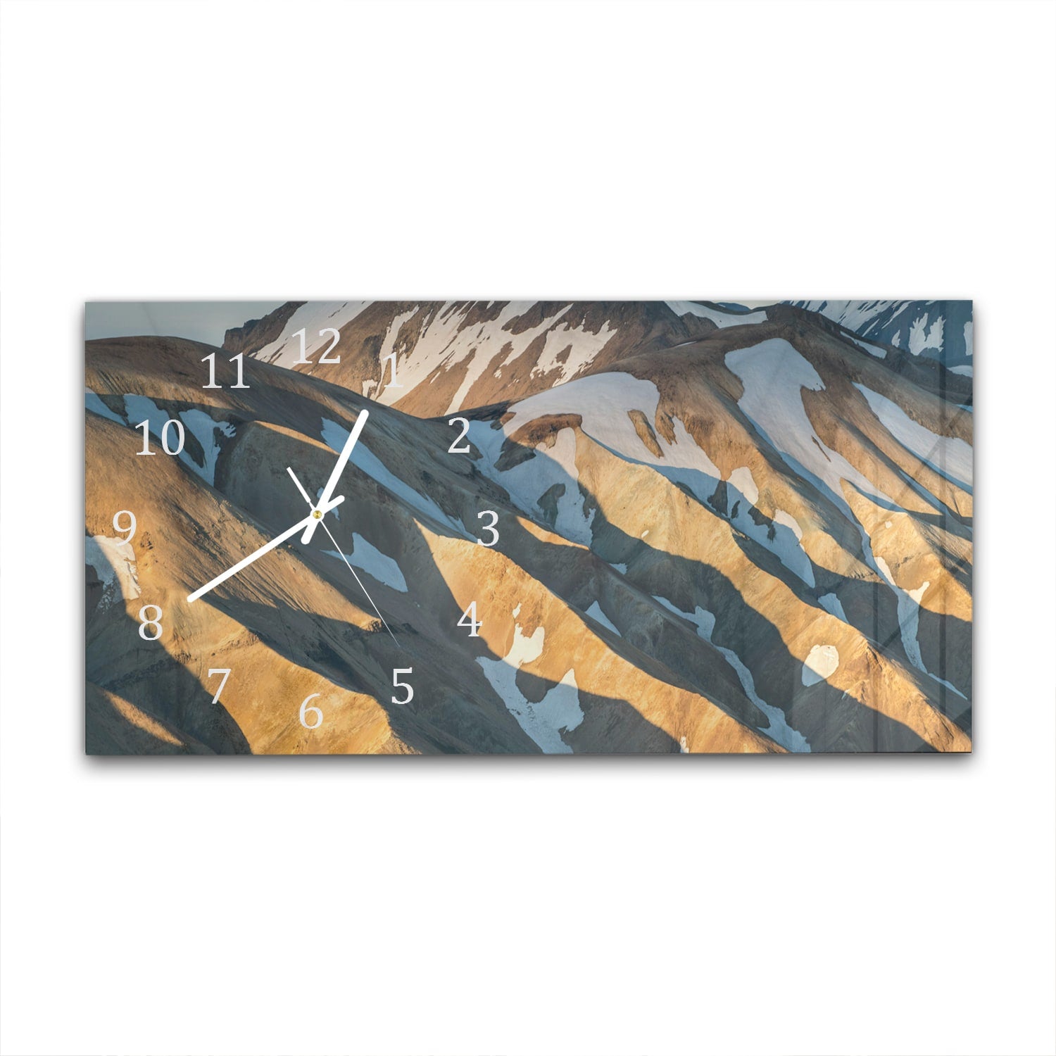 Wanduhr 60x30 - Schmelzender Schnee auf den Bergen