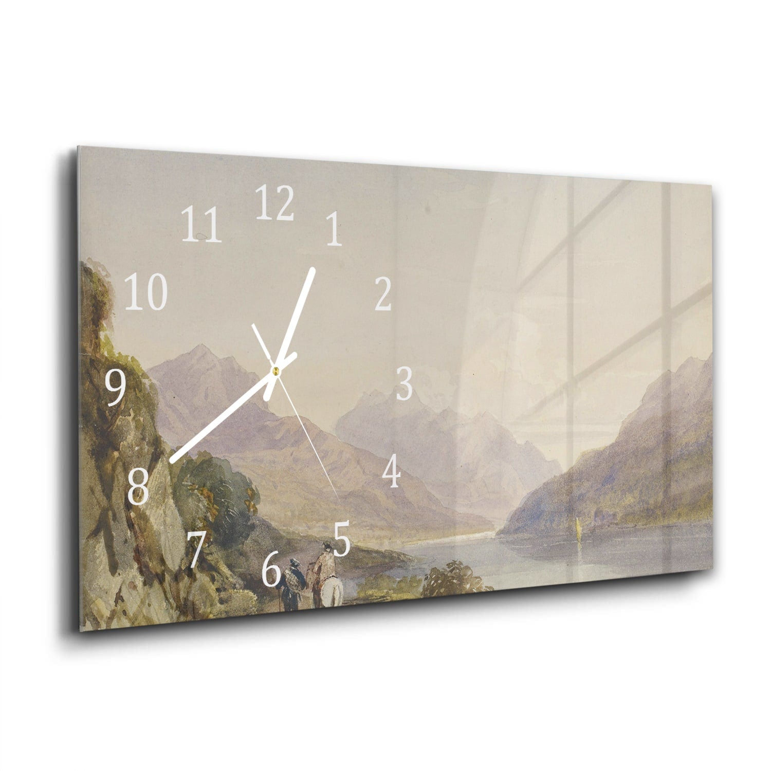 Wanduhr 60x30 - Aquarell-Gemälde Pferd in den Bergen