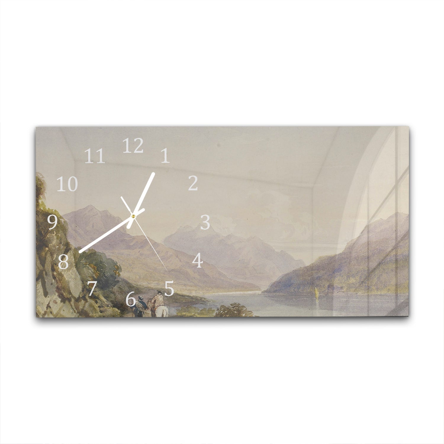 Wanduhr 60x30 - Aquarell-Gemälde Pferd in den Bergen