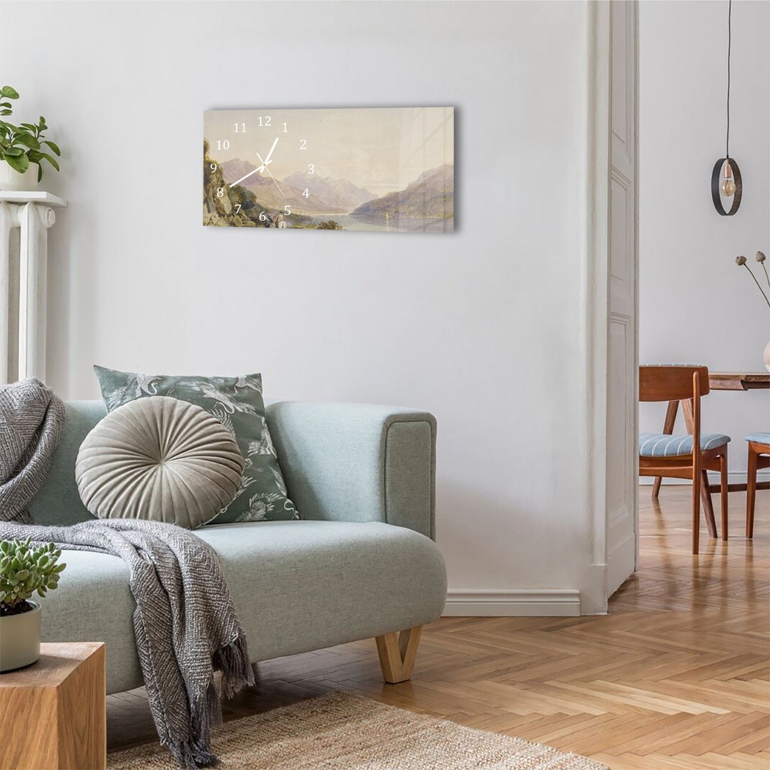 Wanduhr 60x30 - Aquarell-Gemälde Pferd in den Bergen