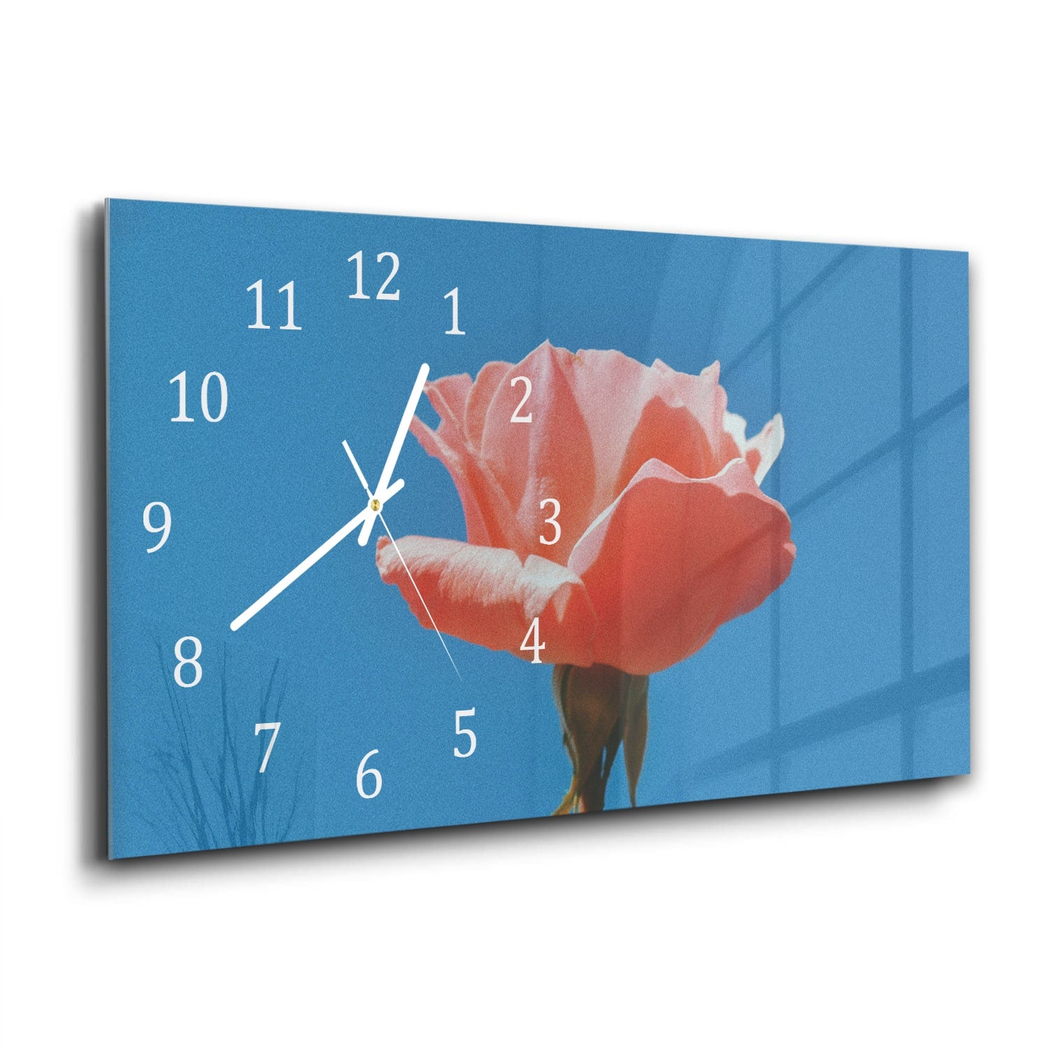 Wanduhr 60x30 - Rose mit blauem Himmel