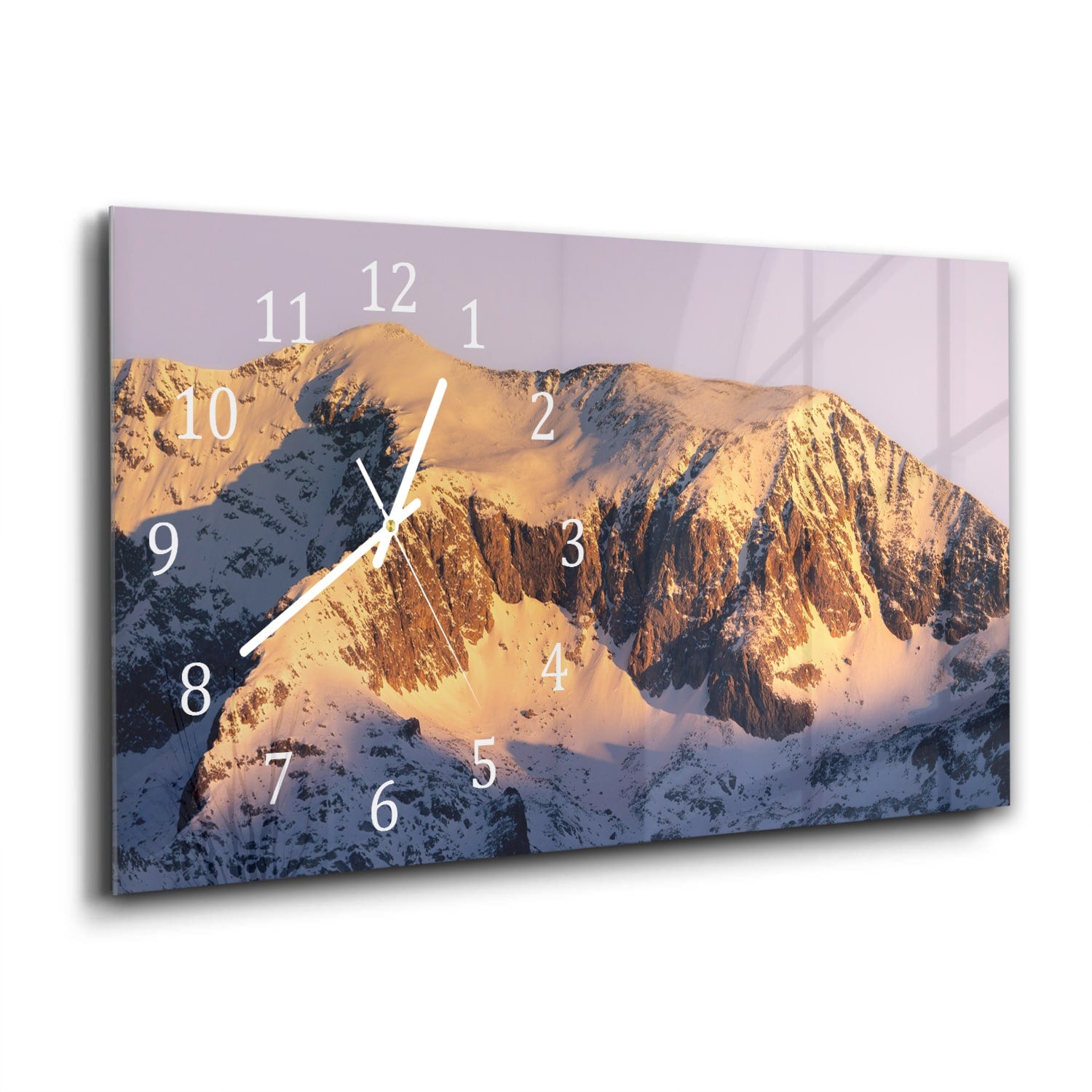 Wanduhr 60x30 - Berggipfel im ersten Licht