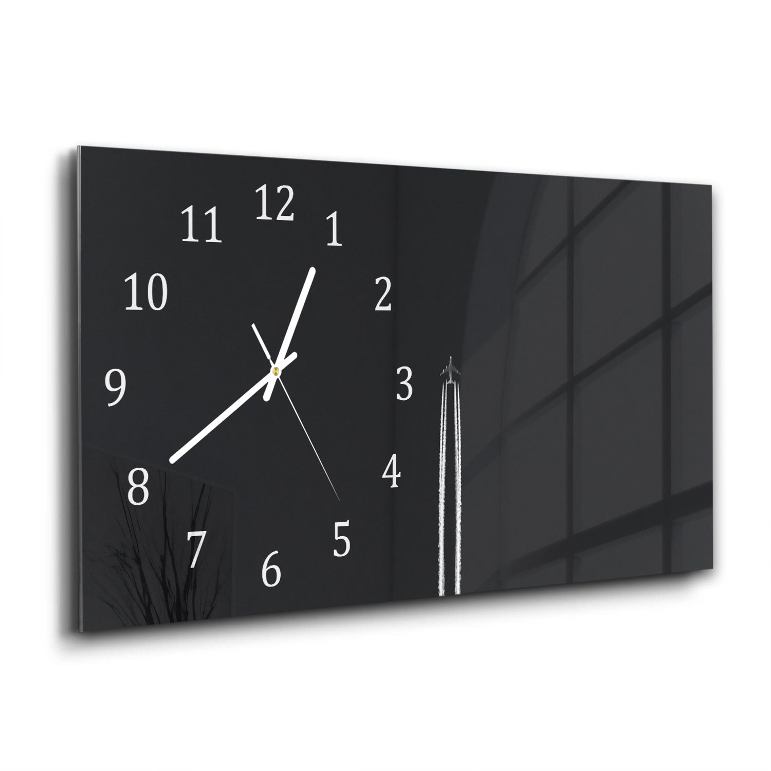 Wanduhr 60x30 - Schwarz-weiß Flugzeug
