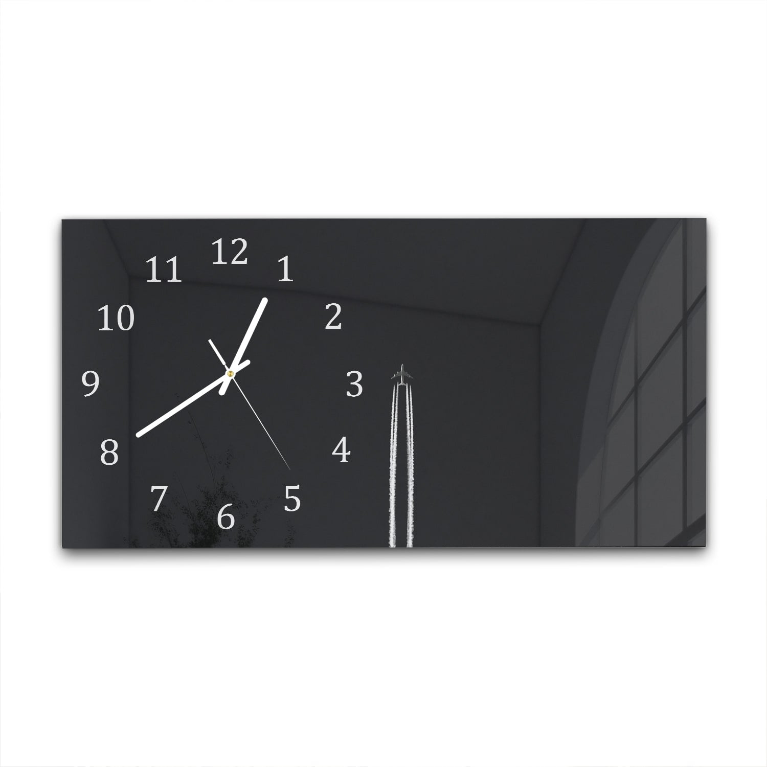 Wanduhr 60x30 - Schwarz-weiß Flugzeug