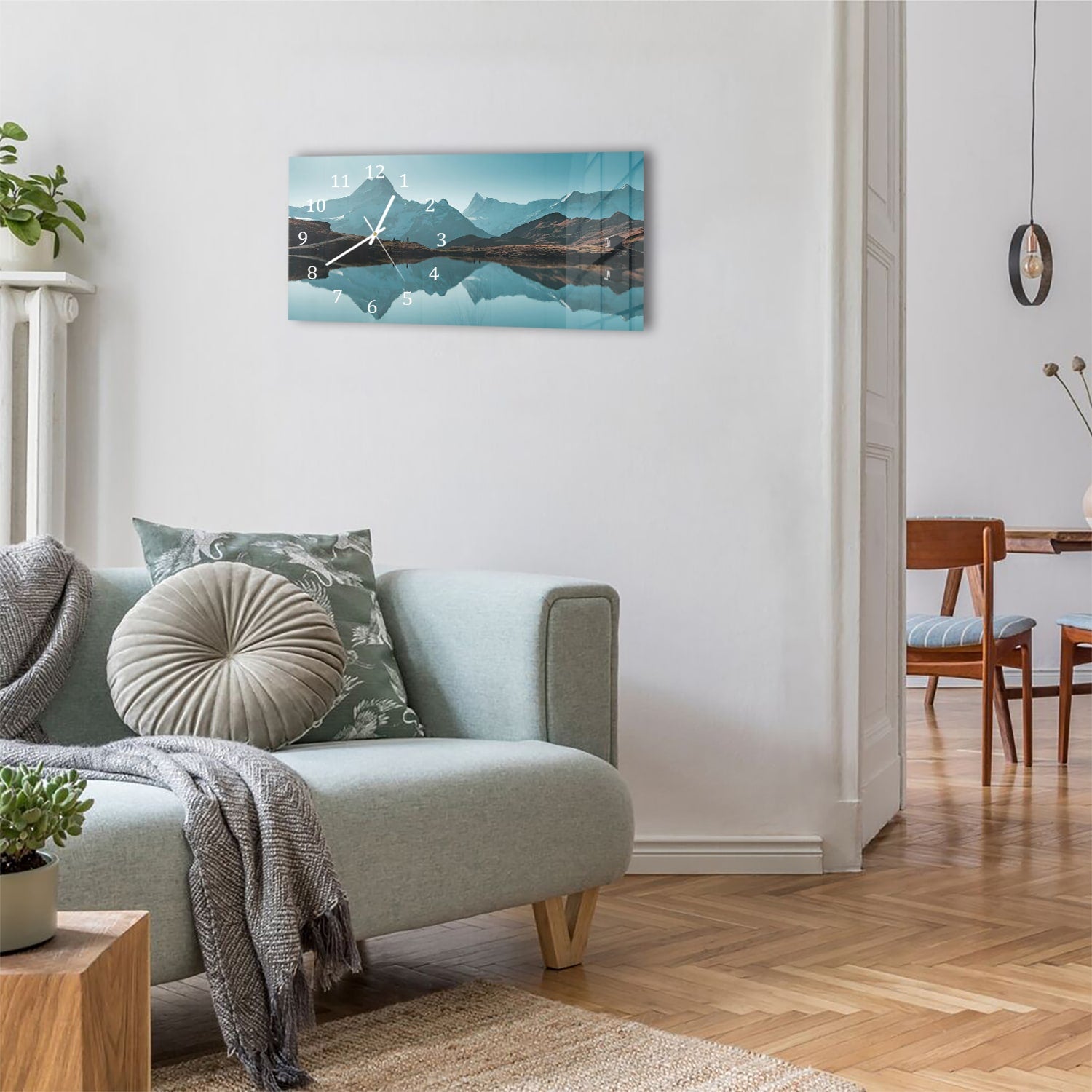Wanduhr 60x30 - Ruhiger Bergsee