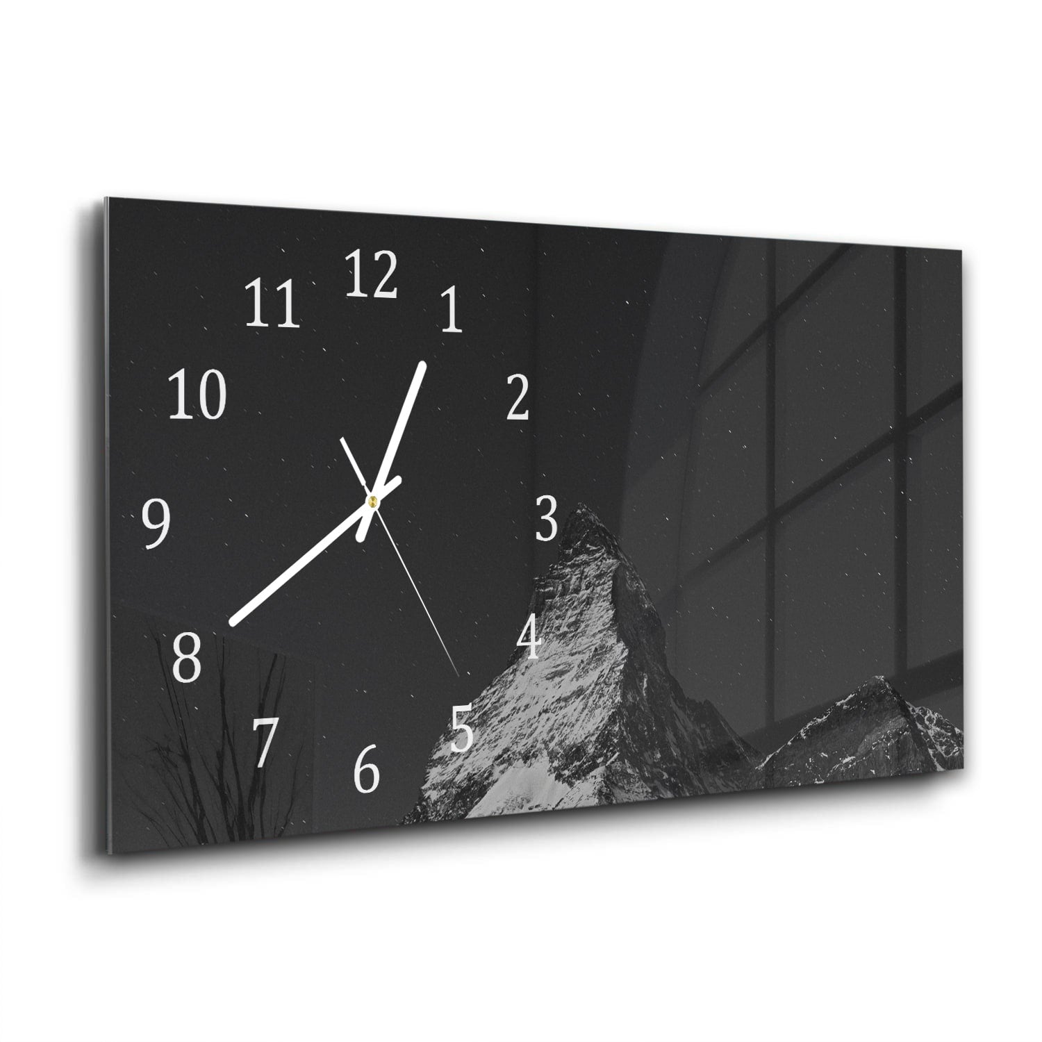 Wanduhr 60x30 - Berggipfel in Schwarz-Weiß