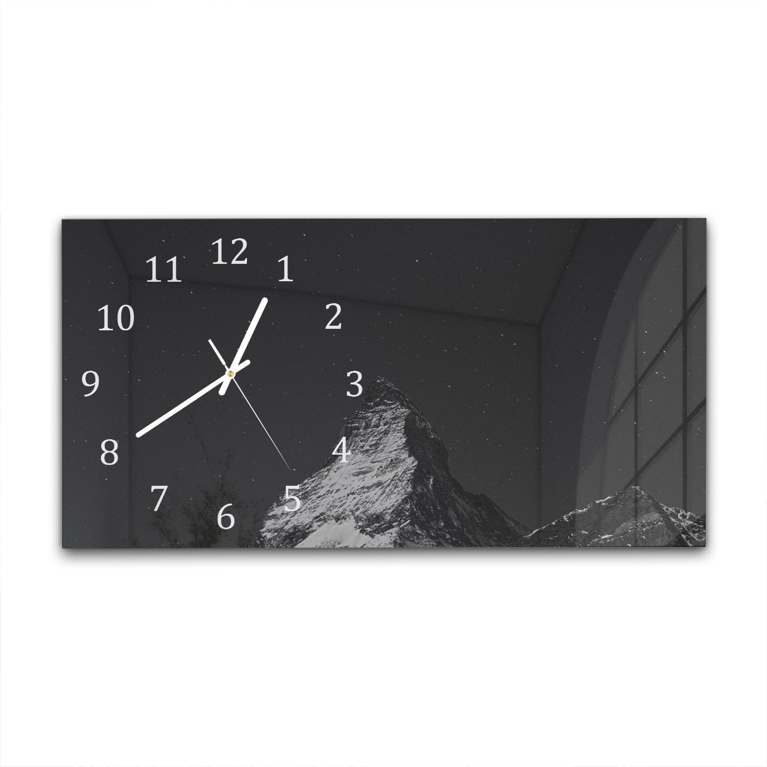 Wanduhr 60x30 - Berggipfel in Schwarz-Weiß