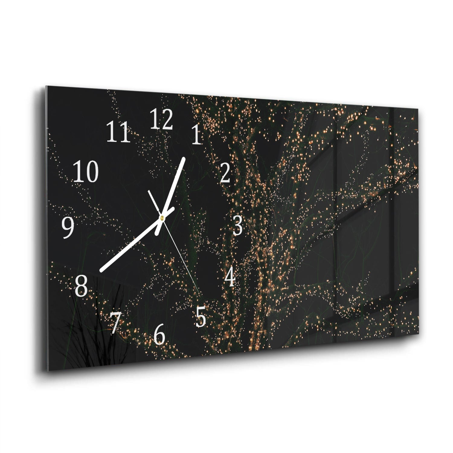 Wanduhr 60x30 - Goldene Lichter am Baum