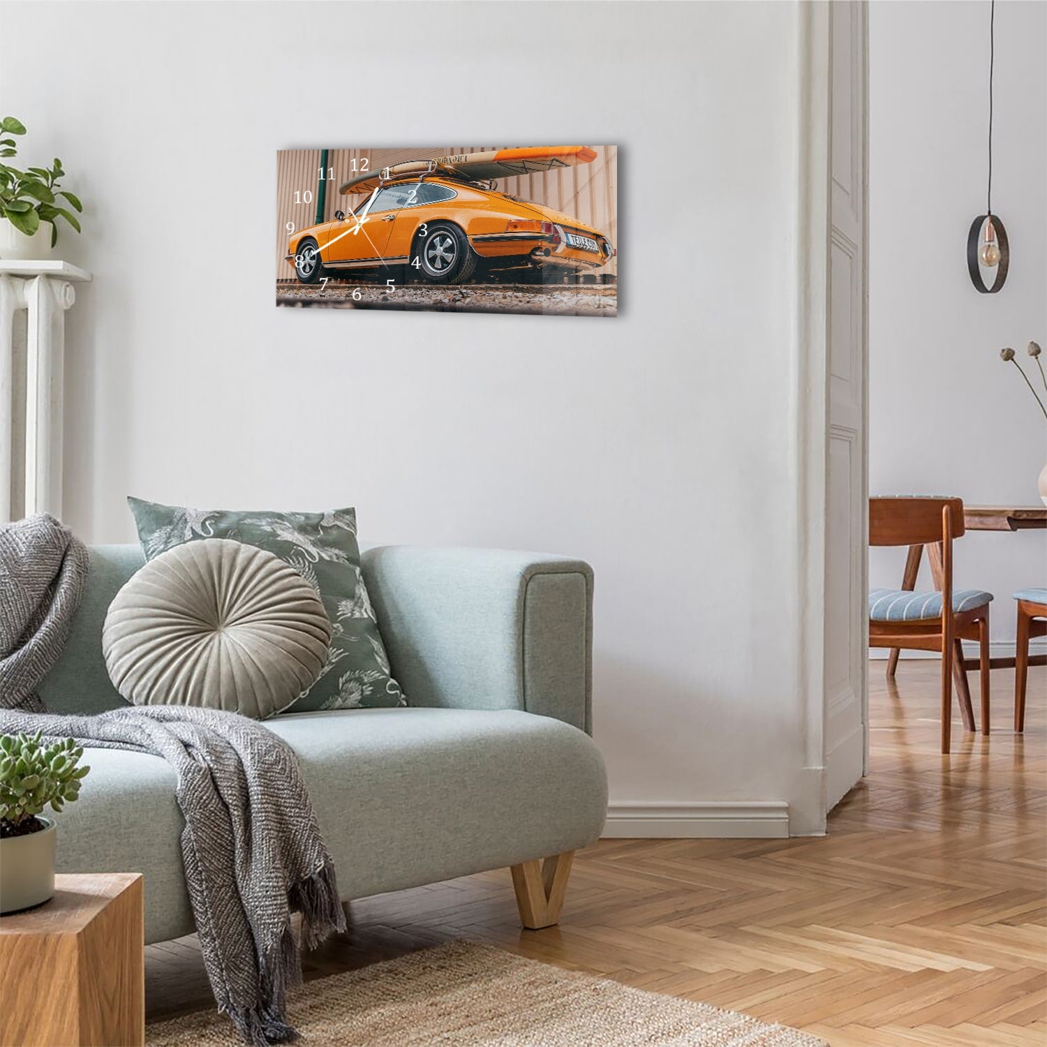Wanduhr 60x30 - Porsche mit Surfbrett
