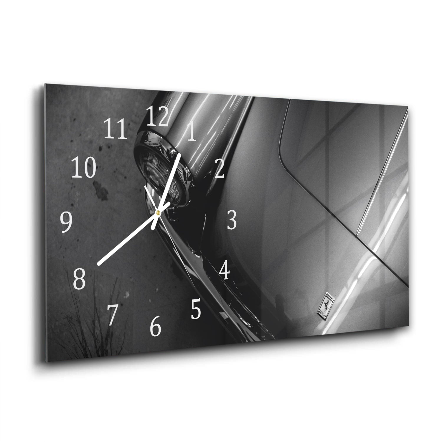 Wanduhr 60x30 - Ferrari in Schwarz-Weiß